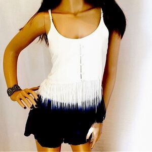 LATISTE Stylish White and black Fringe romper